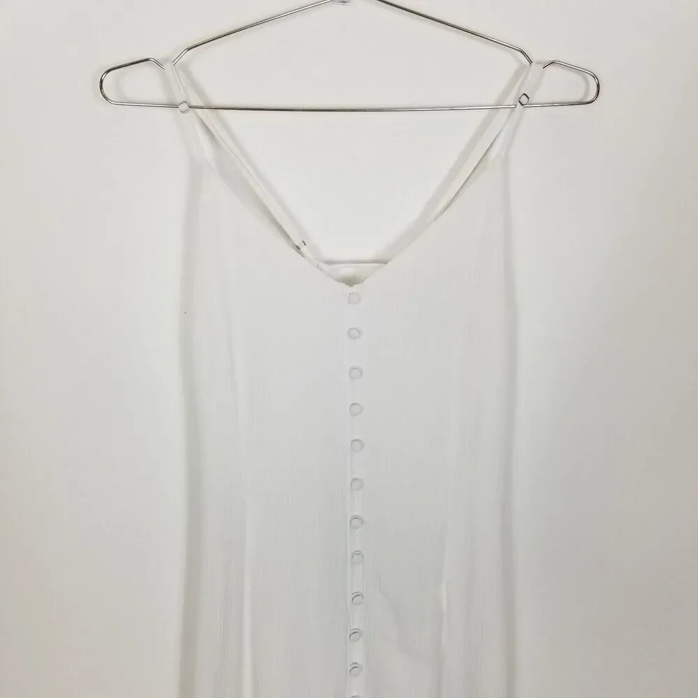 Abercrombie Fitch Women Button Through White Maxi Dress Sz L Spaghetti Straps‎